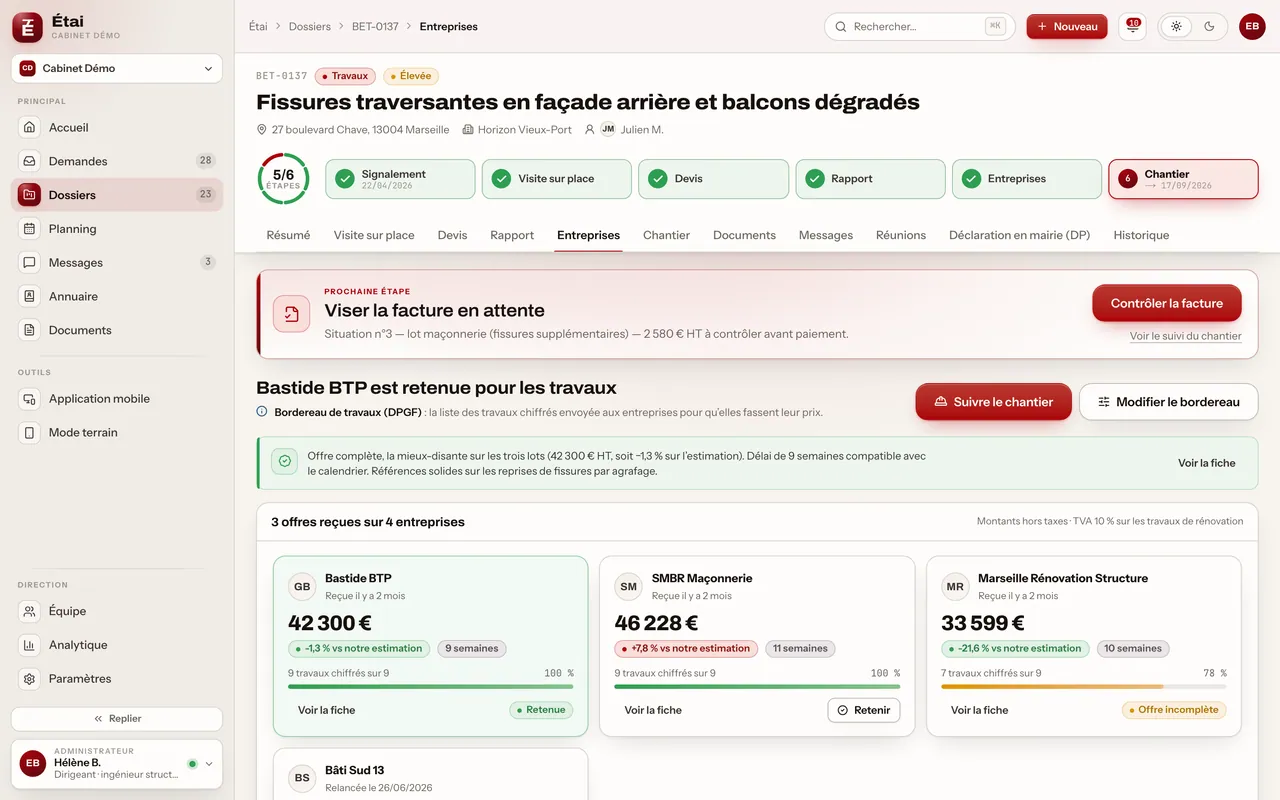 Maîtrise d’œuvre : écran du produit