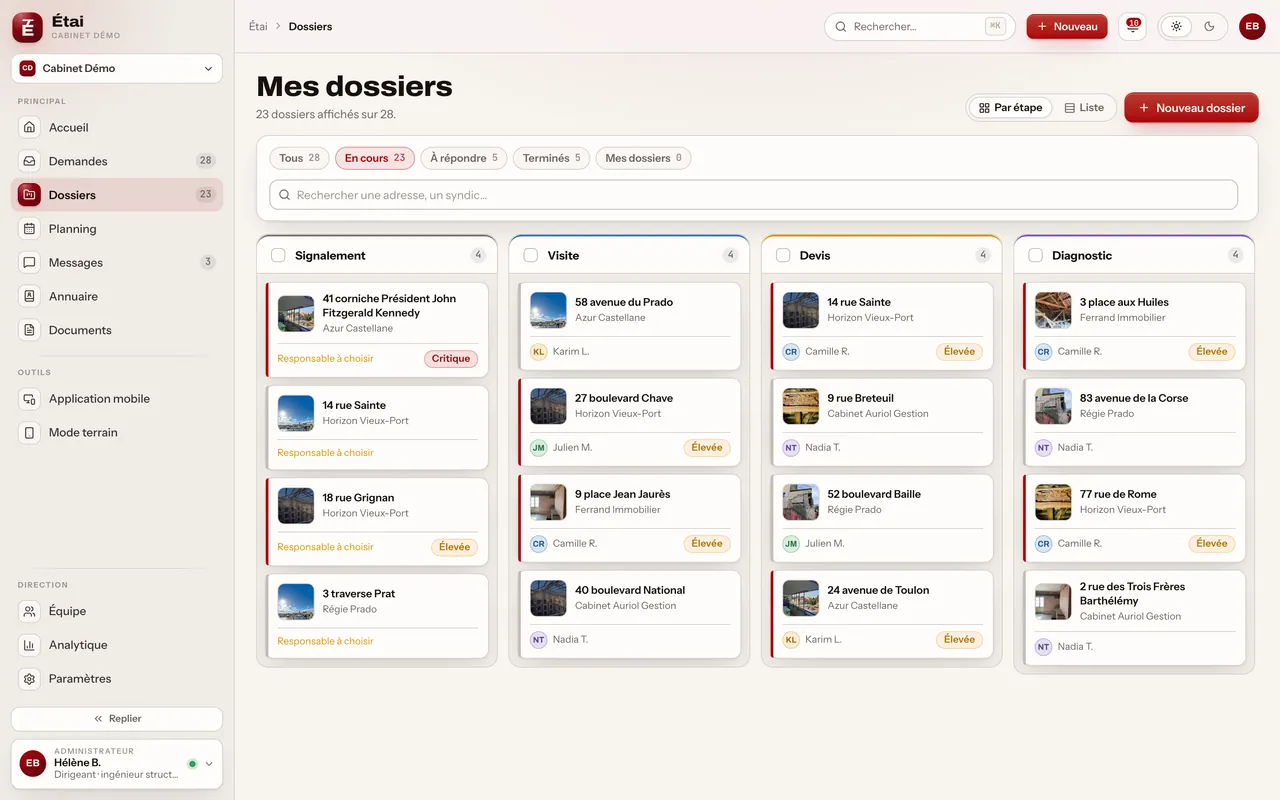 Dossiers et pipeline : écran du produit