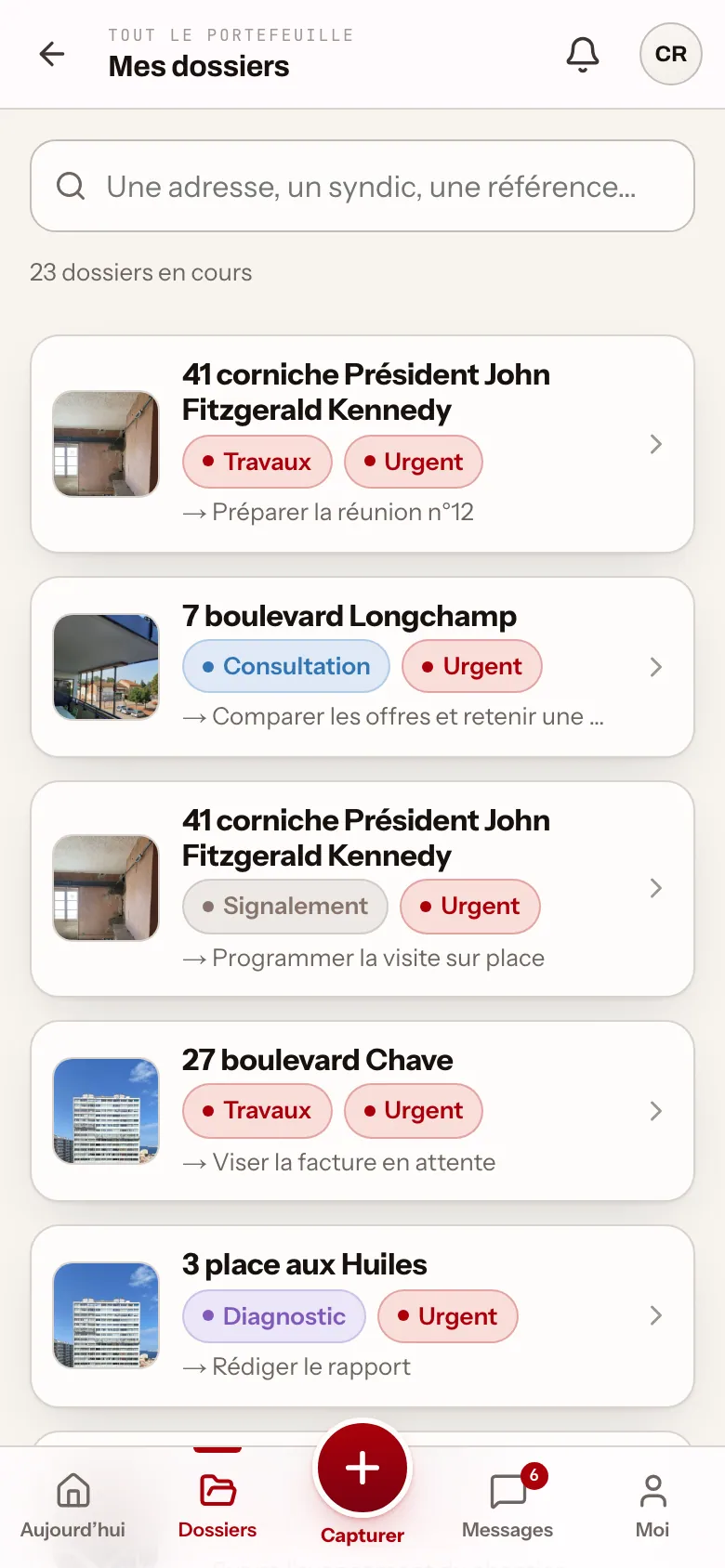 App terrain : les dossiers du portefeuille