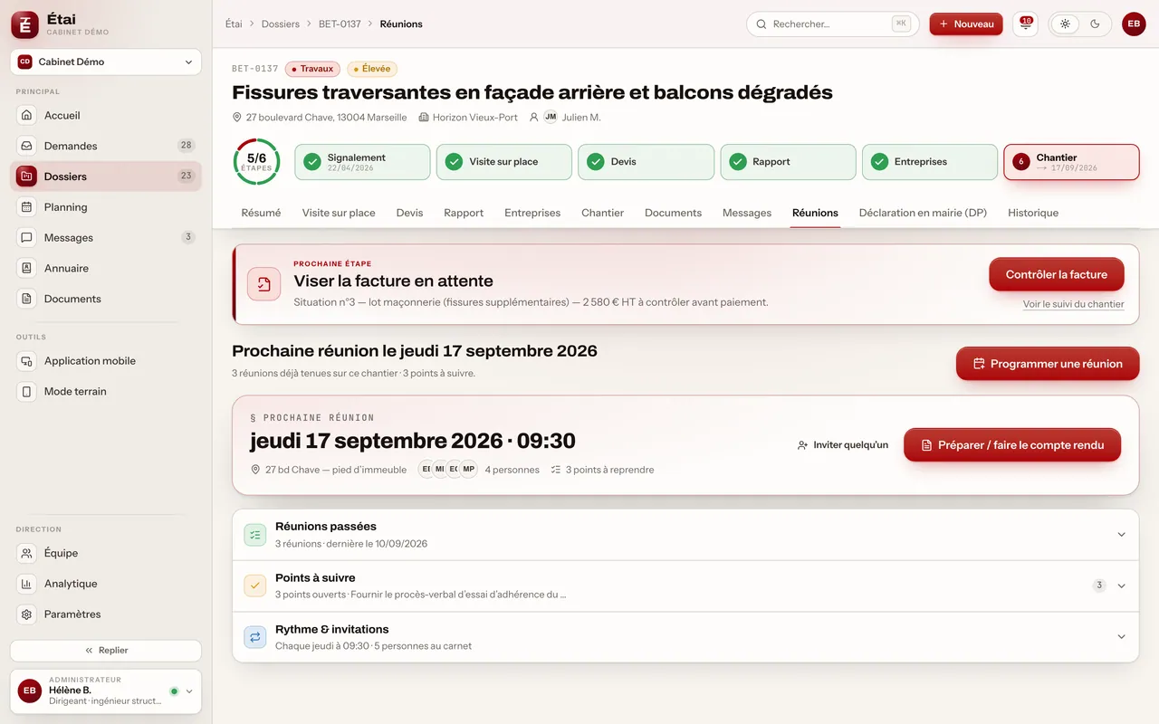 Réunions de chantier et comptes-rendus : écran du produit